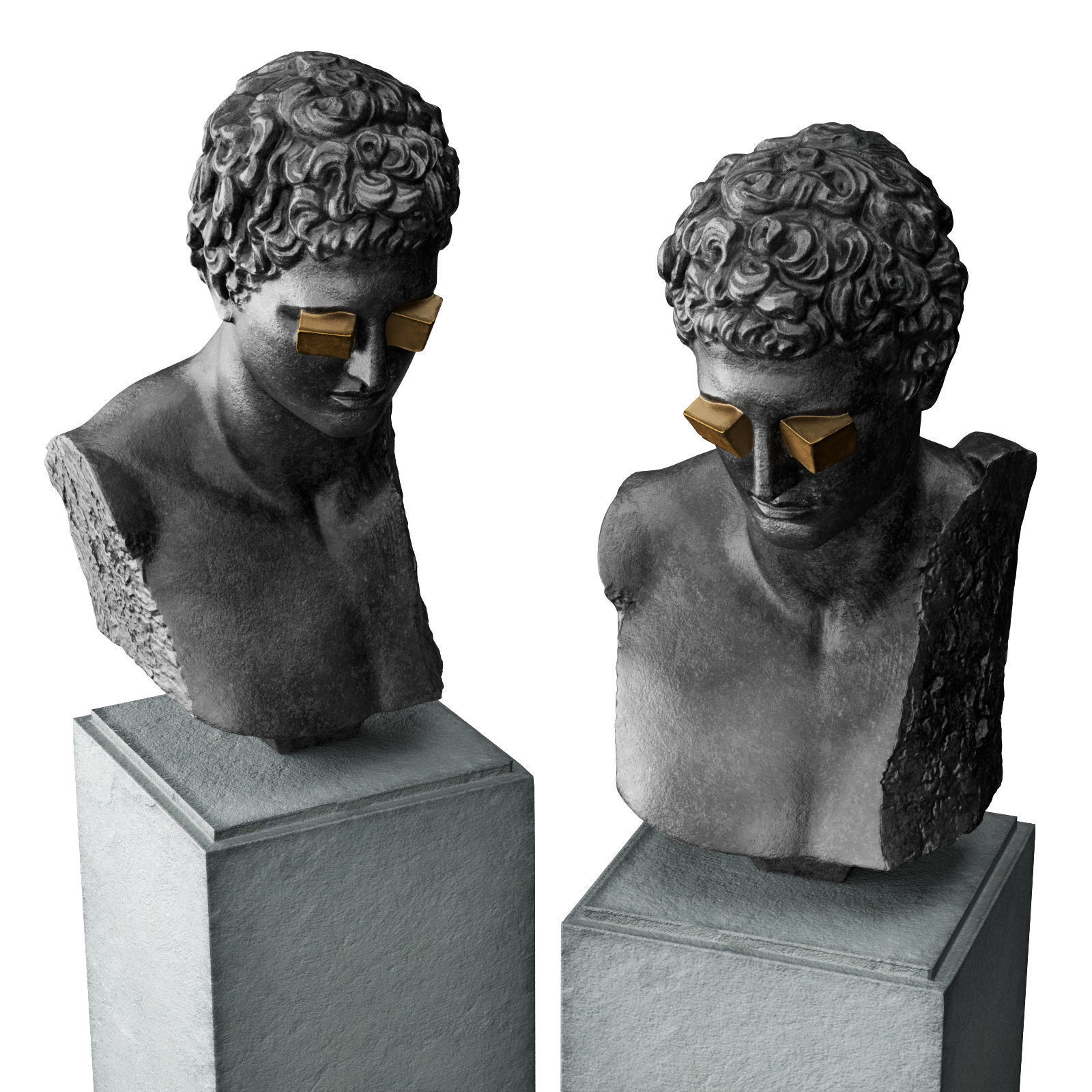 Cube eyes bust sculpture Low-poly 3D model_4