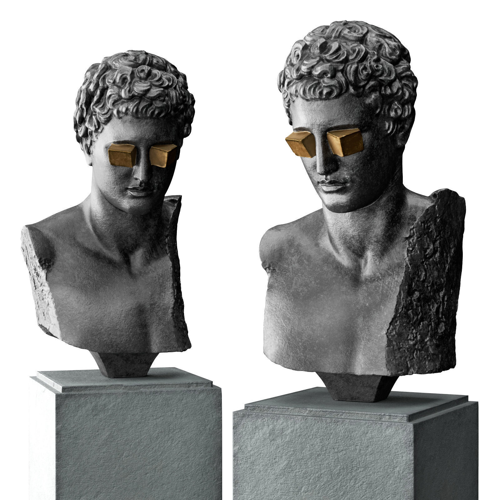 Cube eyes bust sculpture Low-poly 3D model_2