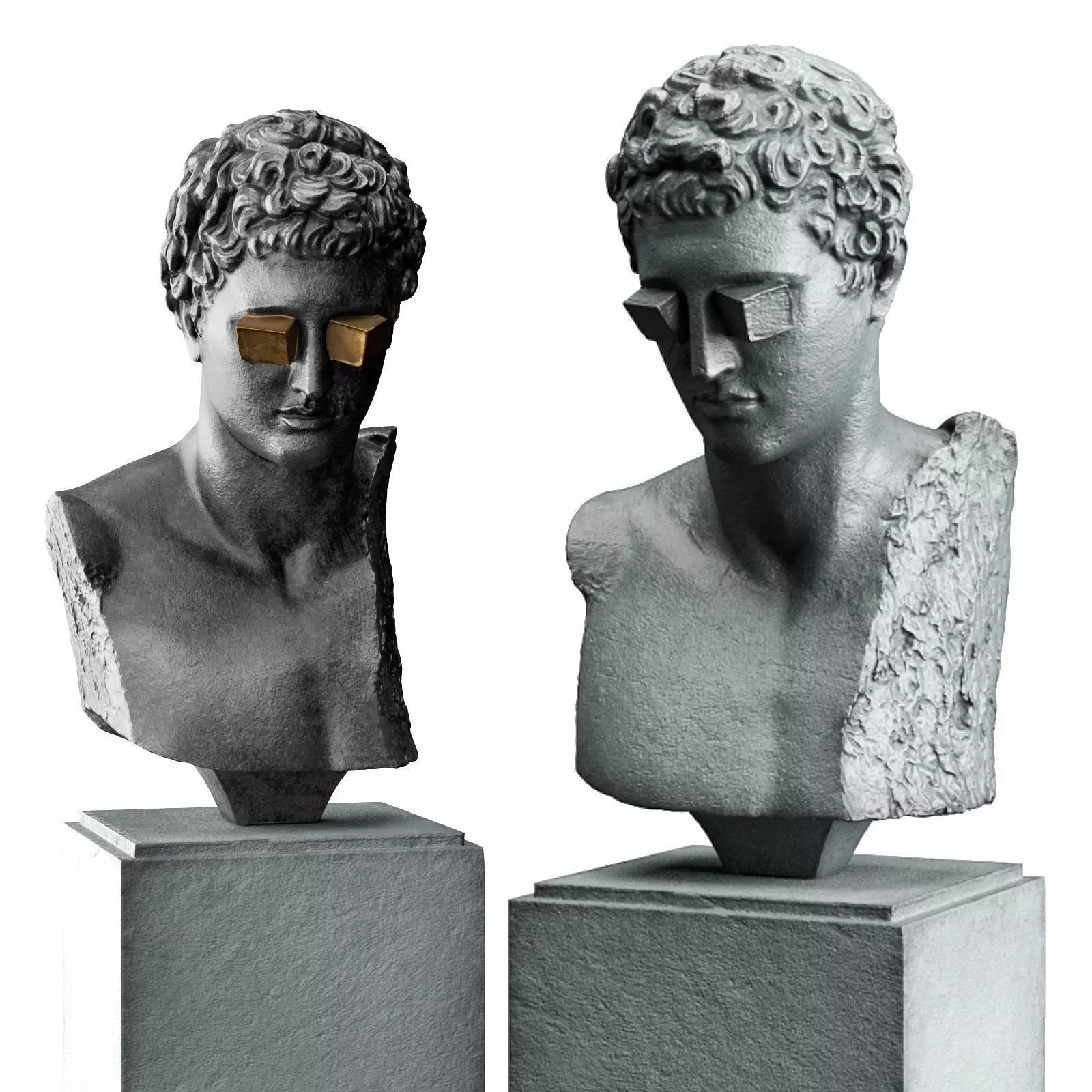 Cube eyes bust sculpture Low-poly 3D model_0
