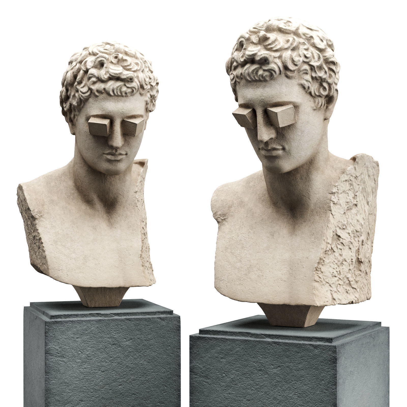 Cube eyes bust sculpture Low-poly 3D model_3