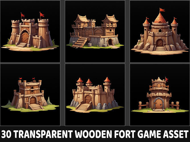 30 Wooden Medieval Fort Game Asset Texture