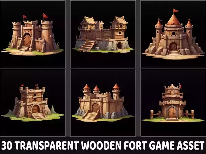 30 Wooden Medieval Fort Game Asset