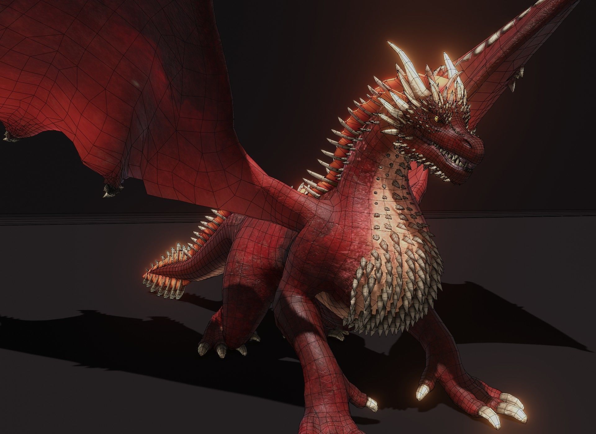 Realistic Red Dragon Animated 3D Model Low-poly 3D model_23