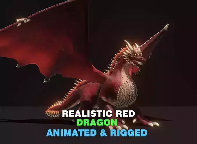 Realistic Red Dragon Animated 3D Model Low-poly 3D model