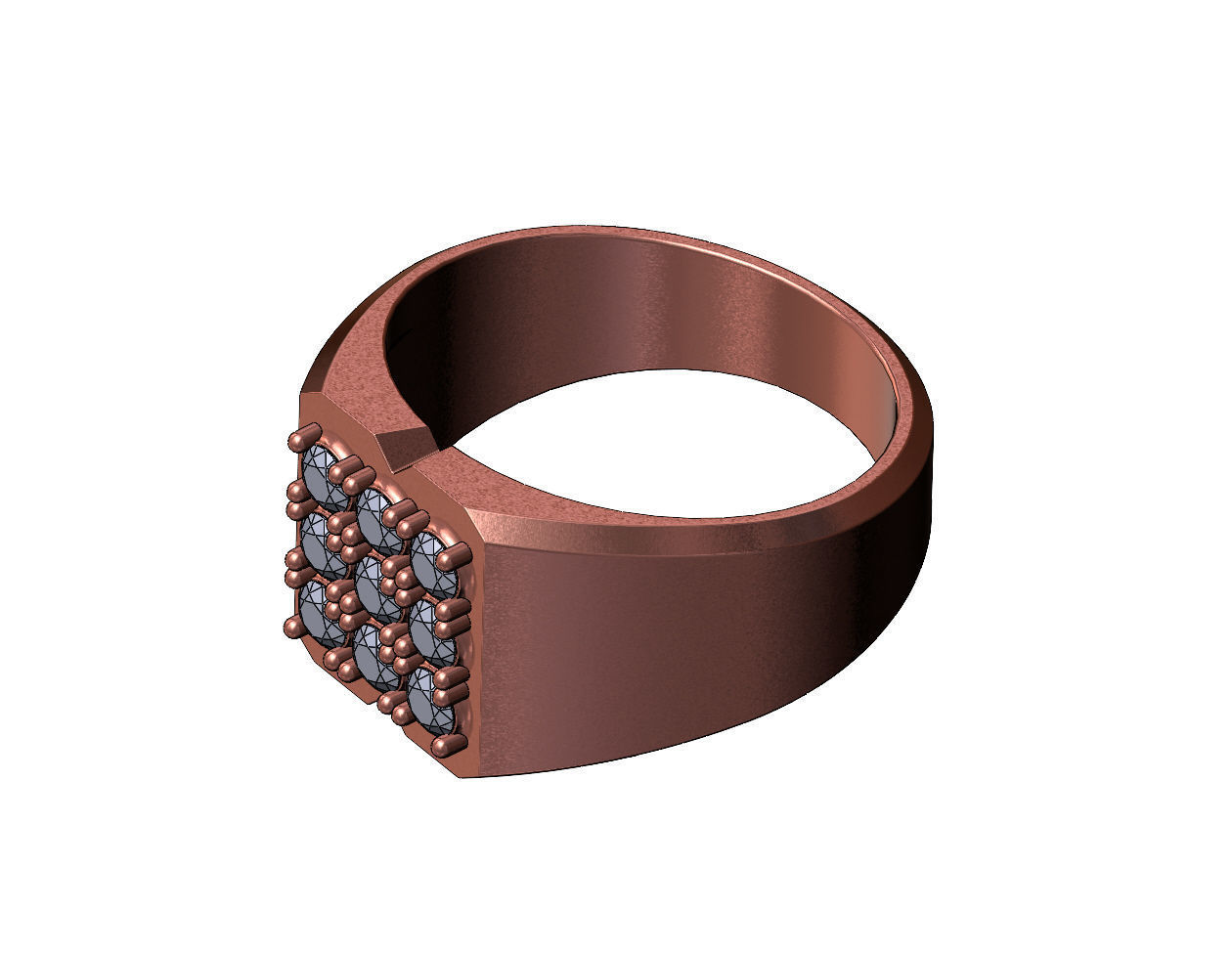 Iced square carved diamond signet ring Us sizes 6to12 3D print model_11