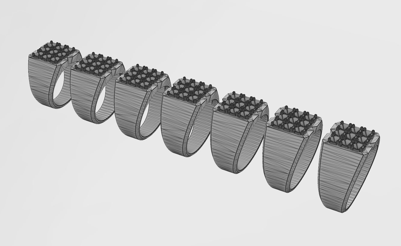 Iced square carved diamond signet ring Us sizes 6to12 3D print model_15