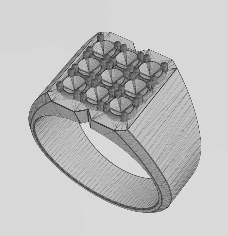 Iced square carved diamond signet ring Us sizes 6to12 3D print model_16