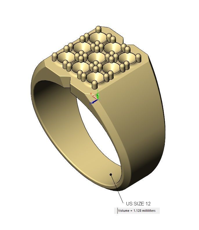 Iced square carved diamond signet ring Us sizes 6to12 3D print model_14