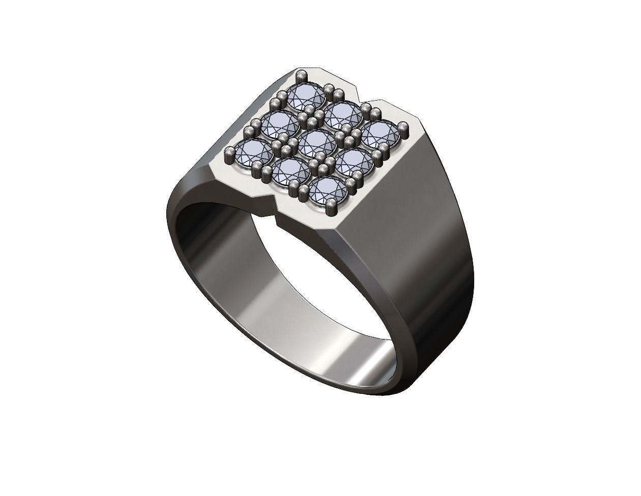 Iced square carved diamond signet ring Us sizes 6to12 3D print model_12