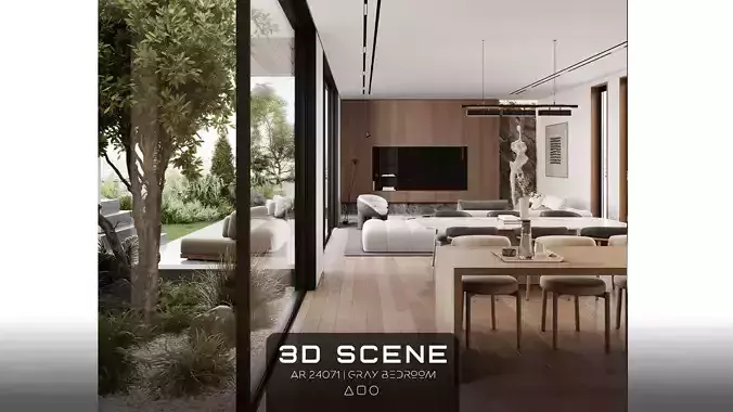 AR-24092 Cozy Space - Living room-Kitchen-Hallway 3D Scene 3D model