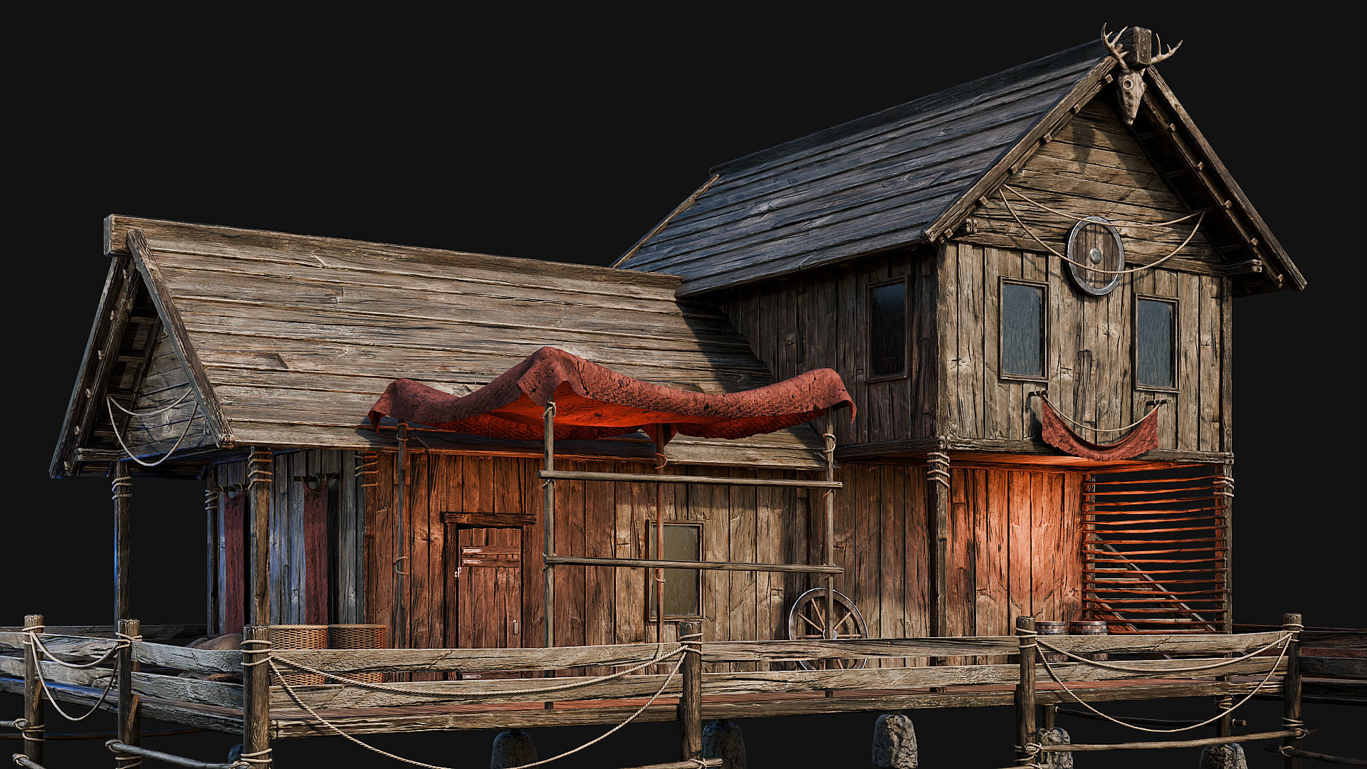 LAKE HOUSE 1 with INTERIORS 4K Low-poly 3D model_32