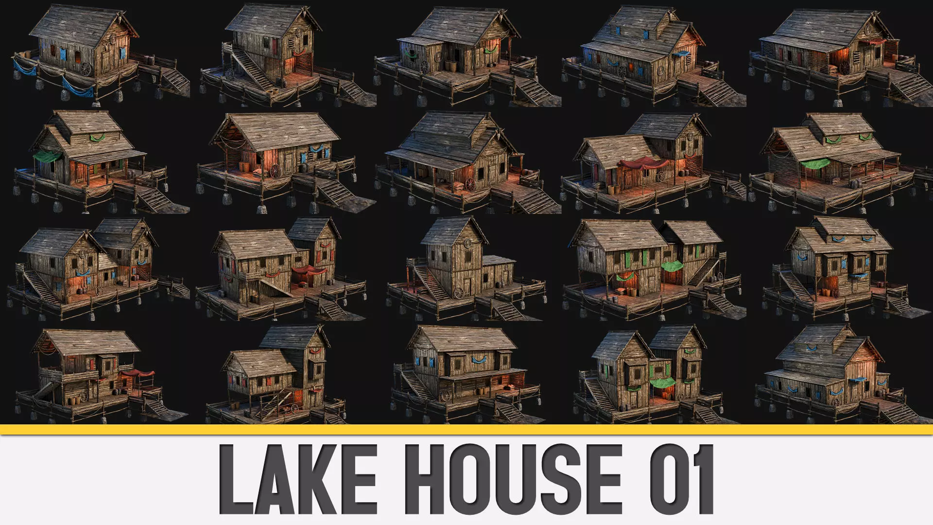 LAKE HOUSE 1 with INTERIORS 4K Low-poly 3D model_0