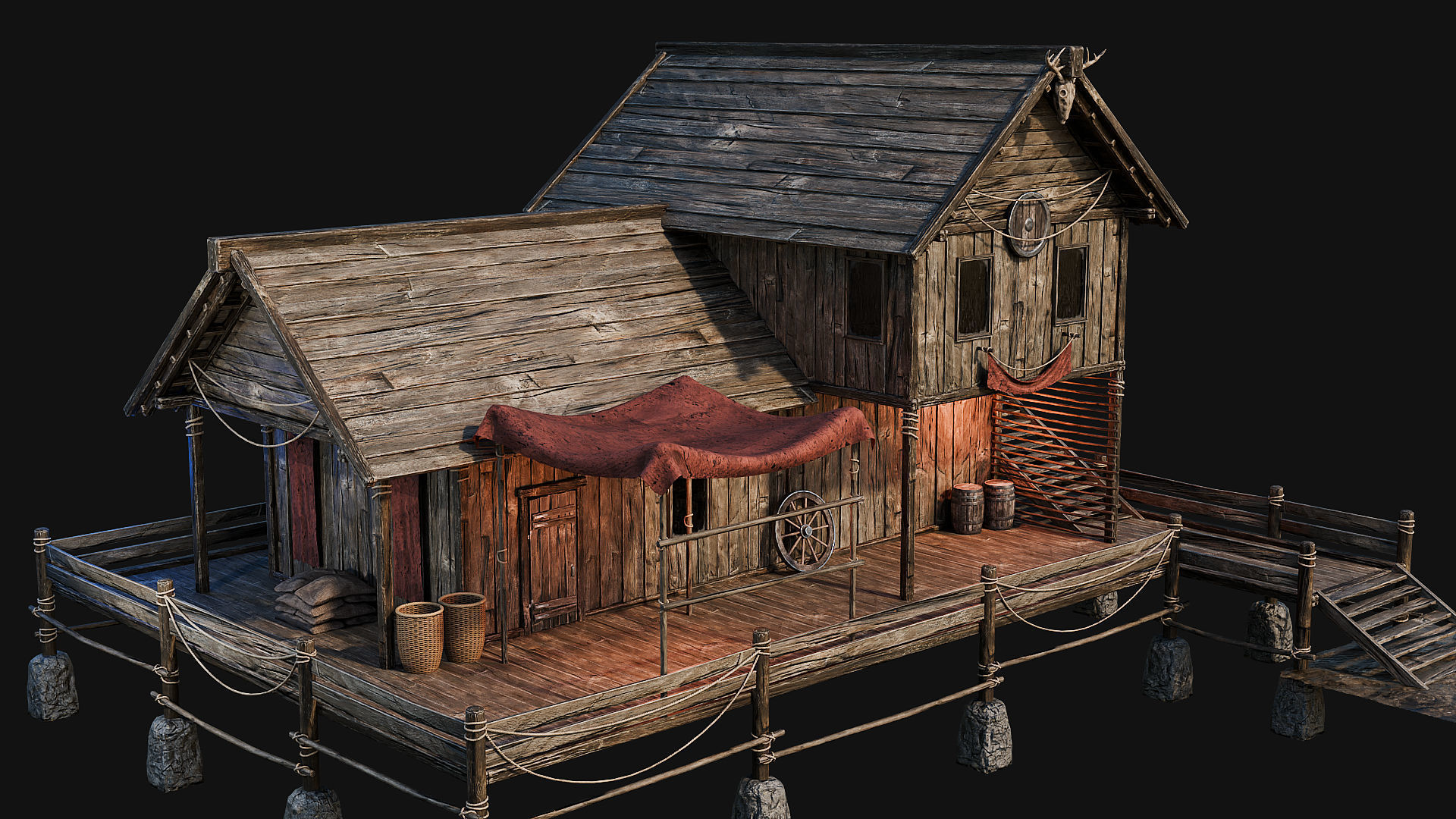 LAKE HOUSE 1 with INTERIORS 4K Low-poly 3D model_34