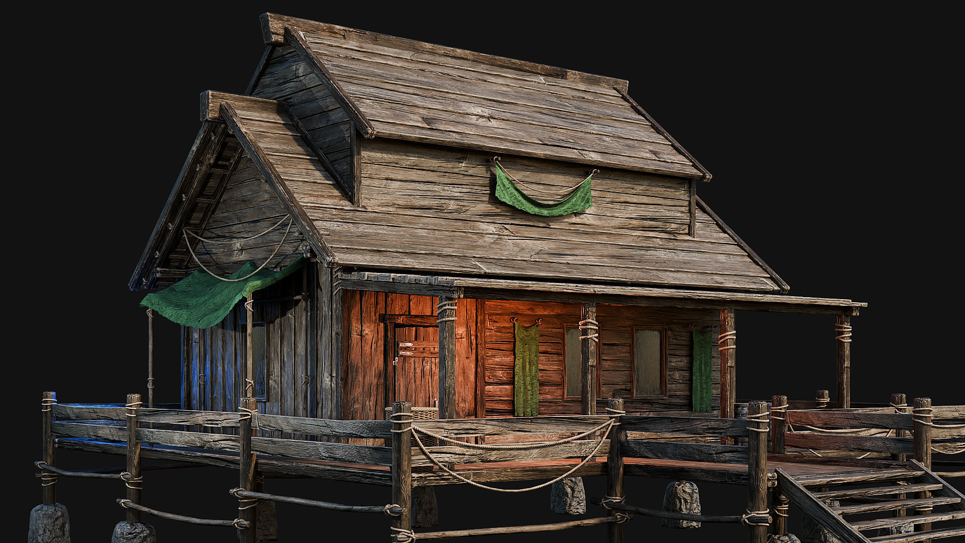 LAKE HOUSE 1 with INTERIORS 4K Low-poly 3D model_23