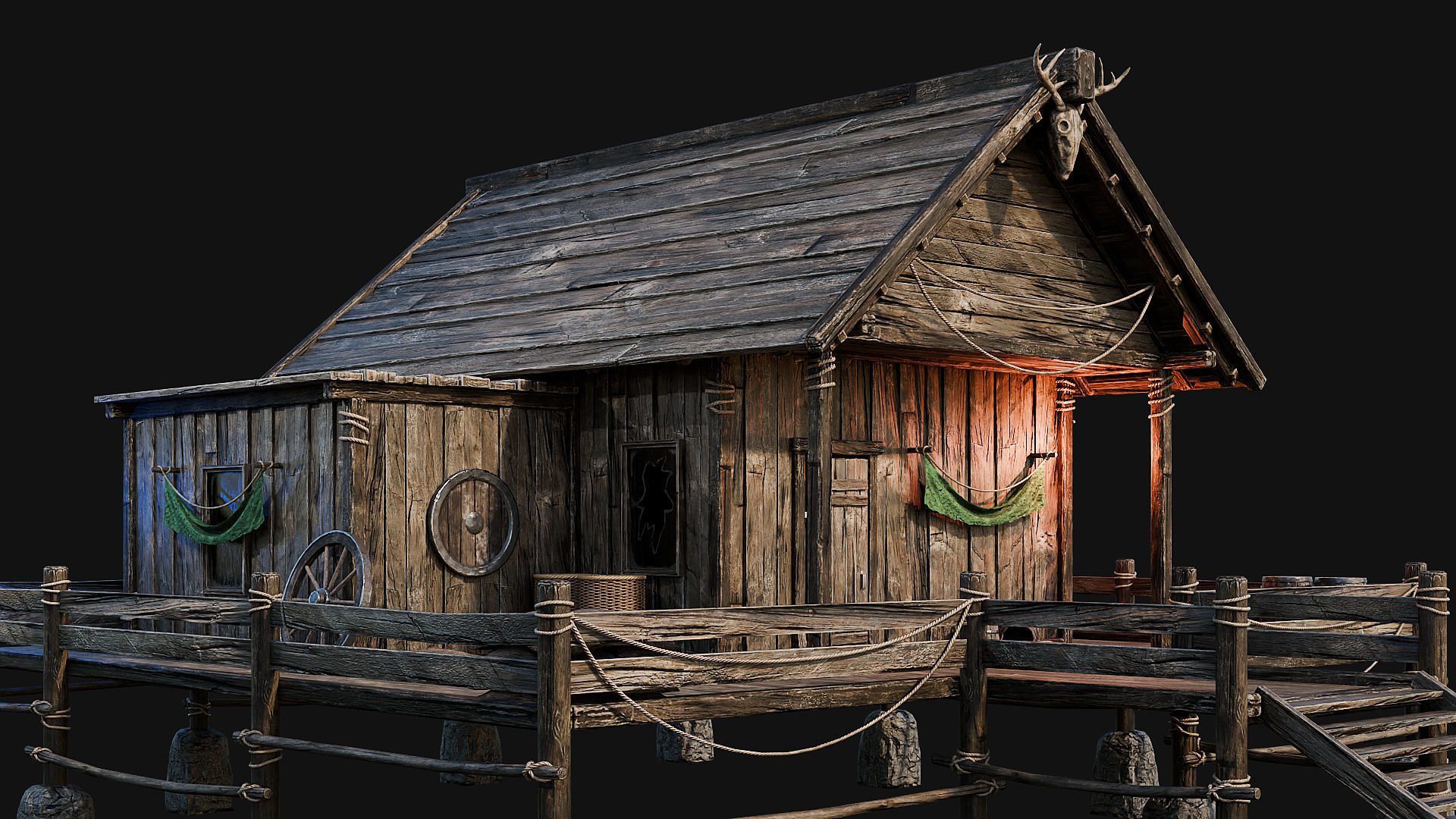 LAKE HOUSE 1 with INTERIORS 4K Low-poly 3D model_14