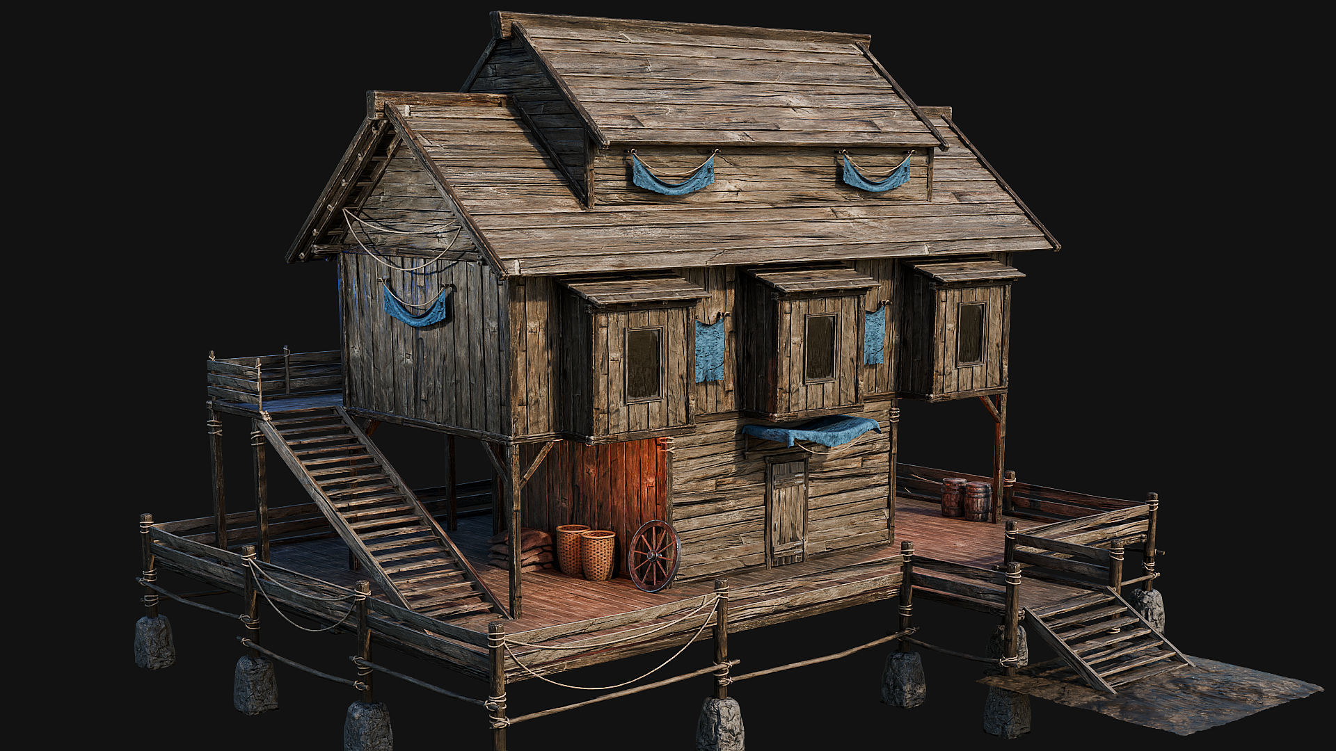 LAKE HOUSE 1 with INTERIORS 4K Low-poly 3D model_52