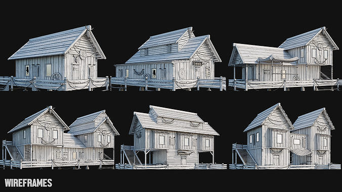 LAKE HOUSE 1 with INTERIORS 4K Low-poly 3D model 7