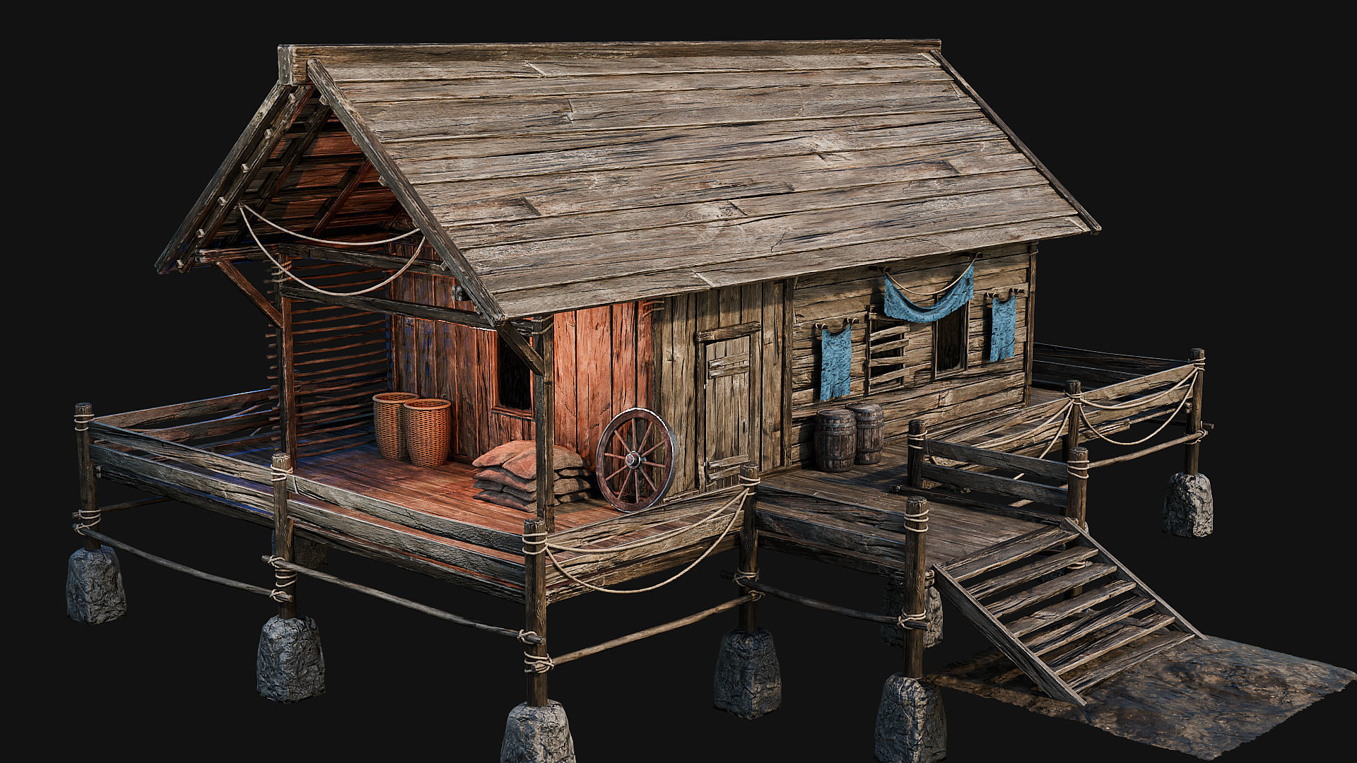 LAKE HOUSE 1 with INTERIORS 4K Low-poly 3D model_28