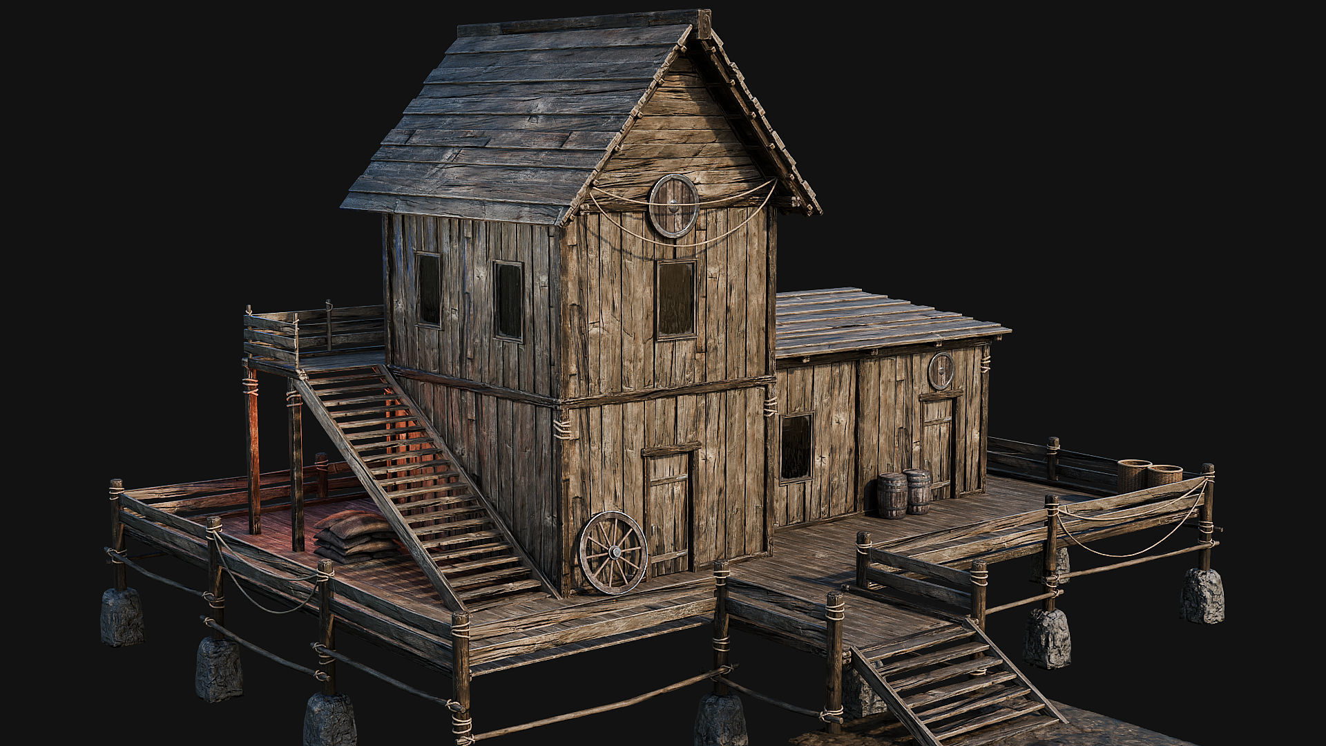 LAKE HOUSE 1 with INTERIORS 4K Low-poly 3D model_46