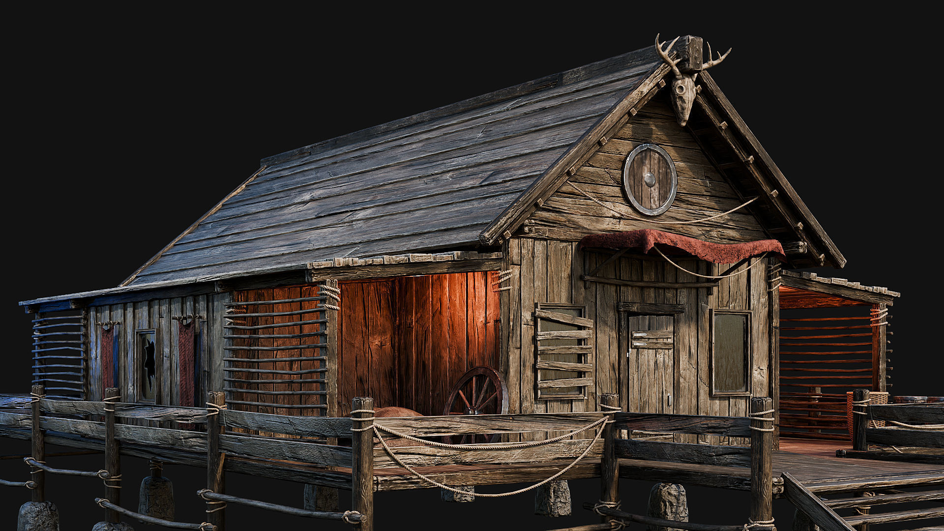 LAKE HOUSE 1 with INTERIORS 4K Low-poly 3D model_20