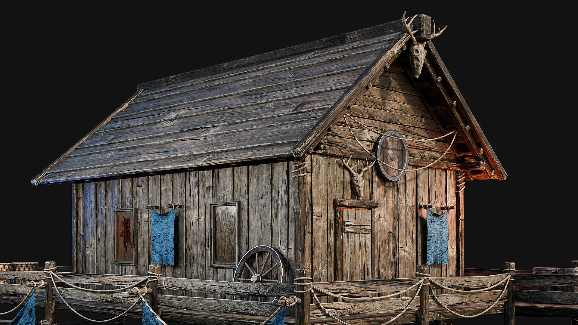 LAKE HOUSE 1 with INTERIORS 4K Low-poly 3D model_8