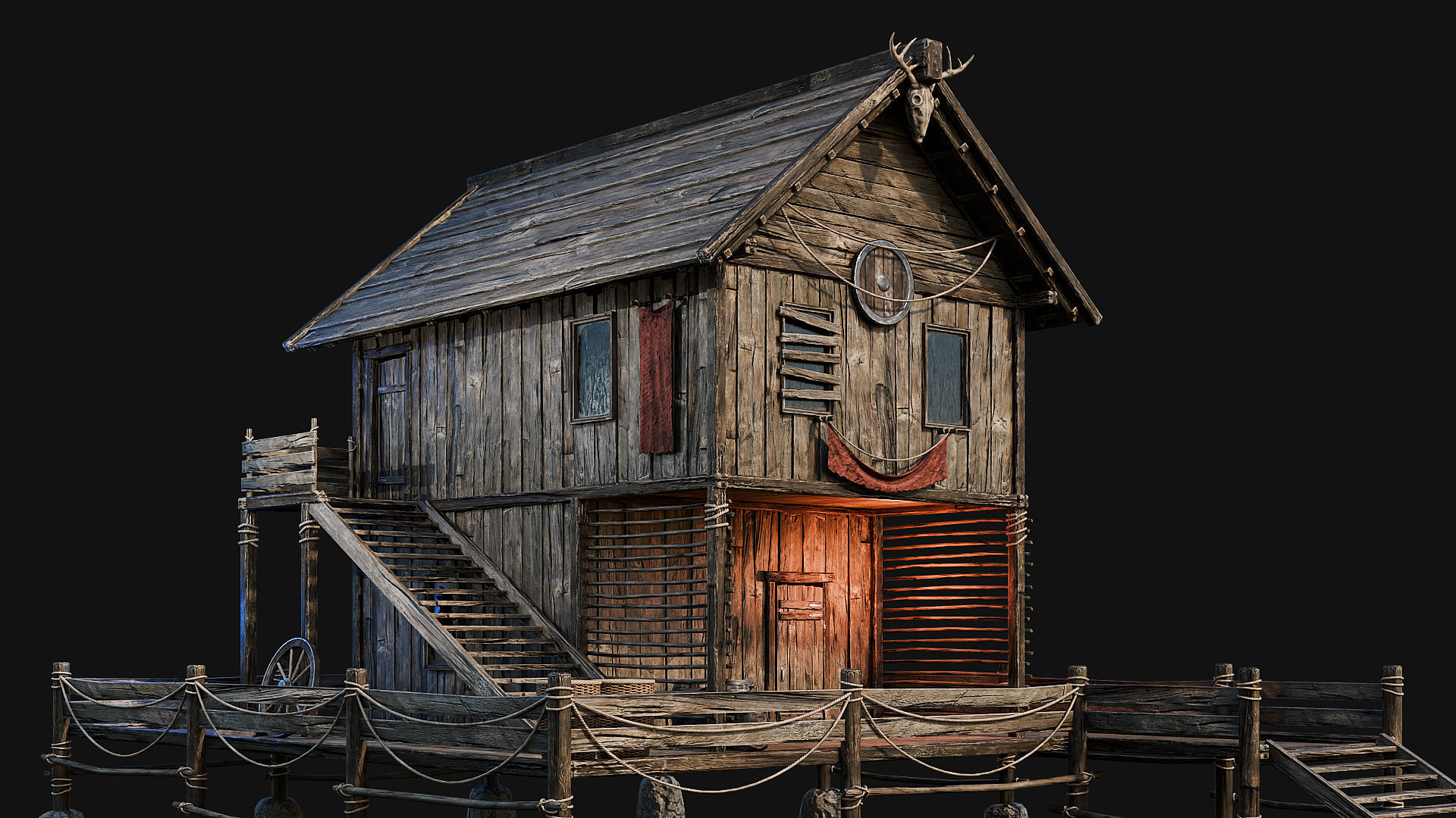 LAKE HOUSE 1 with INTERIORS 4K Low-poly 3D model_11