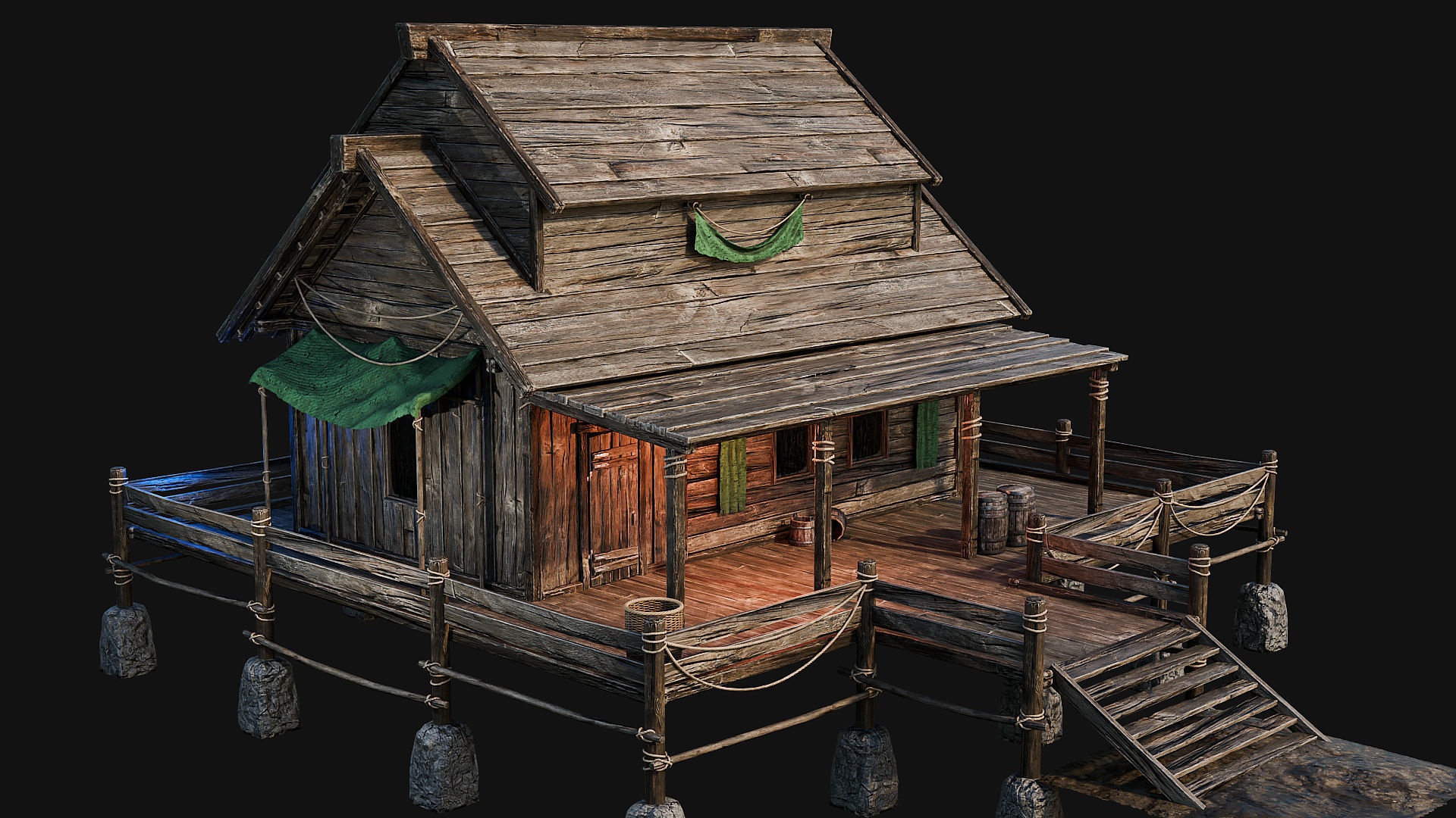 LAKE HOUSE 1 with INTERIORS 4K Low-poly 3D model_25