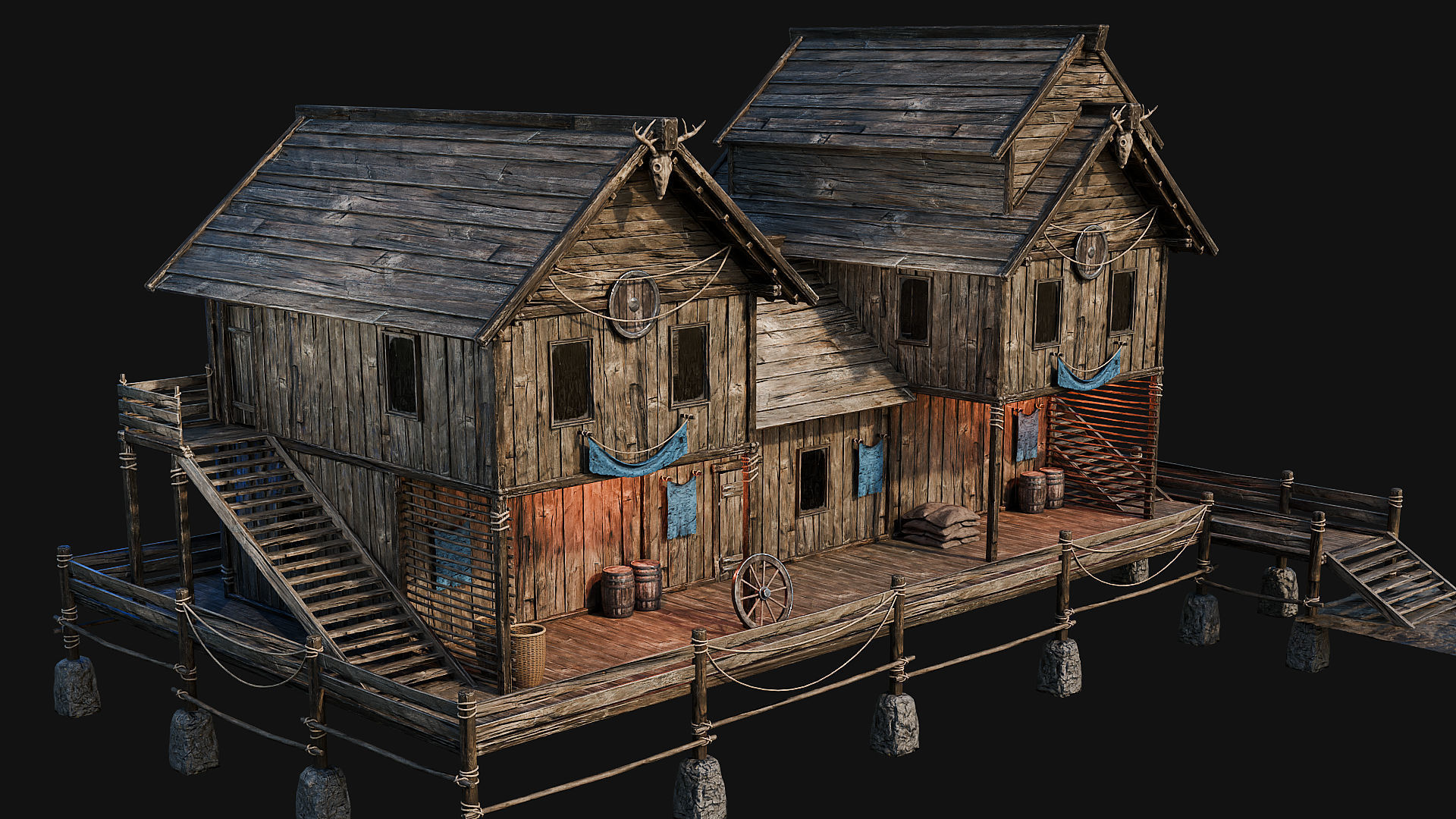 LAKE HOUSE 1 with INTERIORS 4K Low-poly 3D model_40