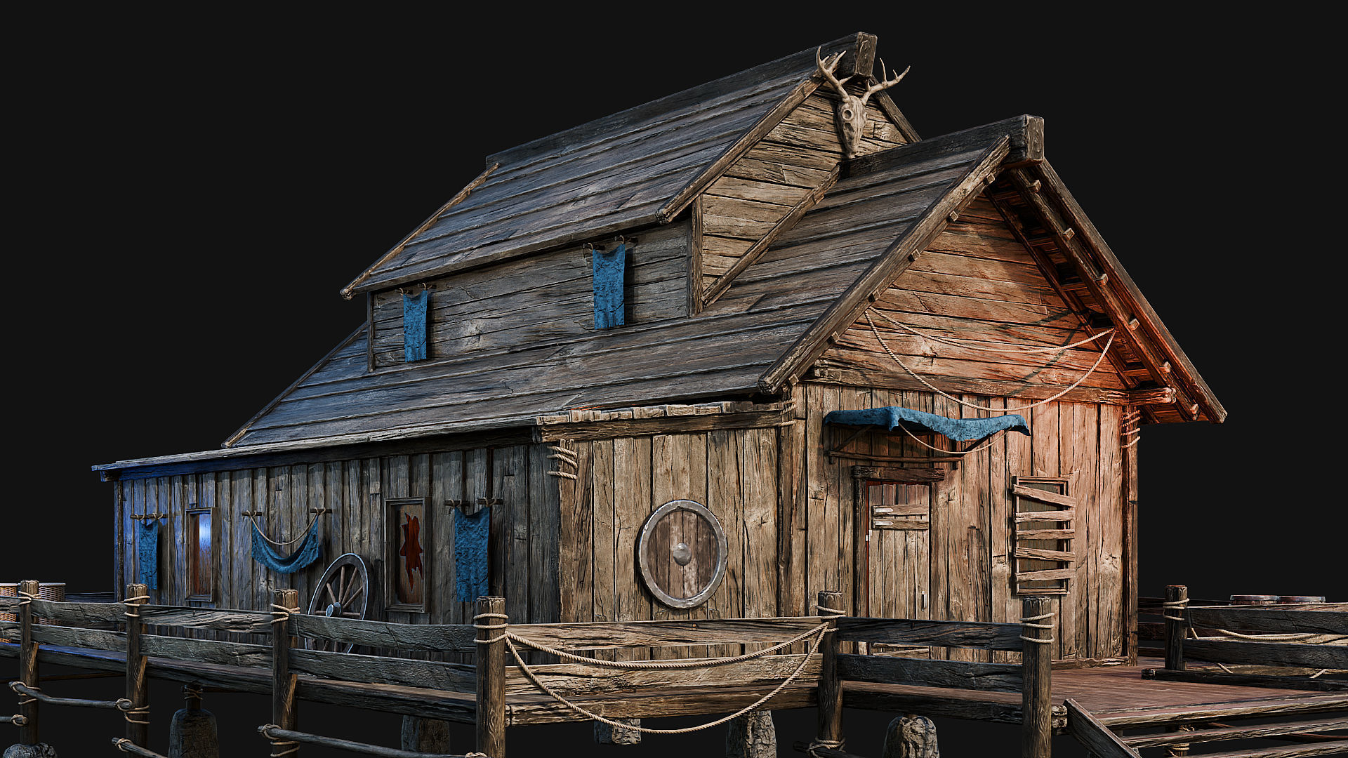 LAKE HOUSE 1 with INTERIORS 4K Low-poly 3D model_17