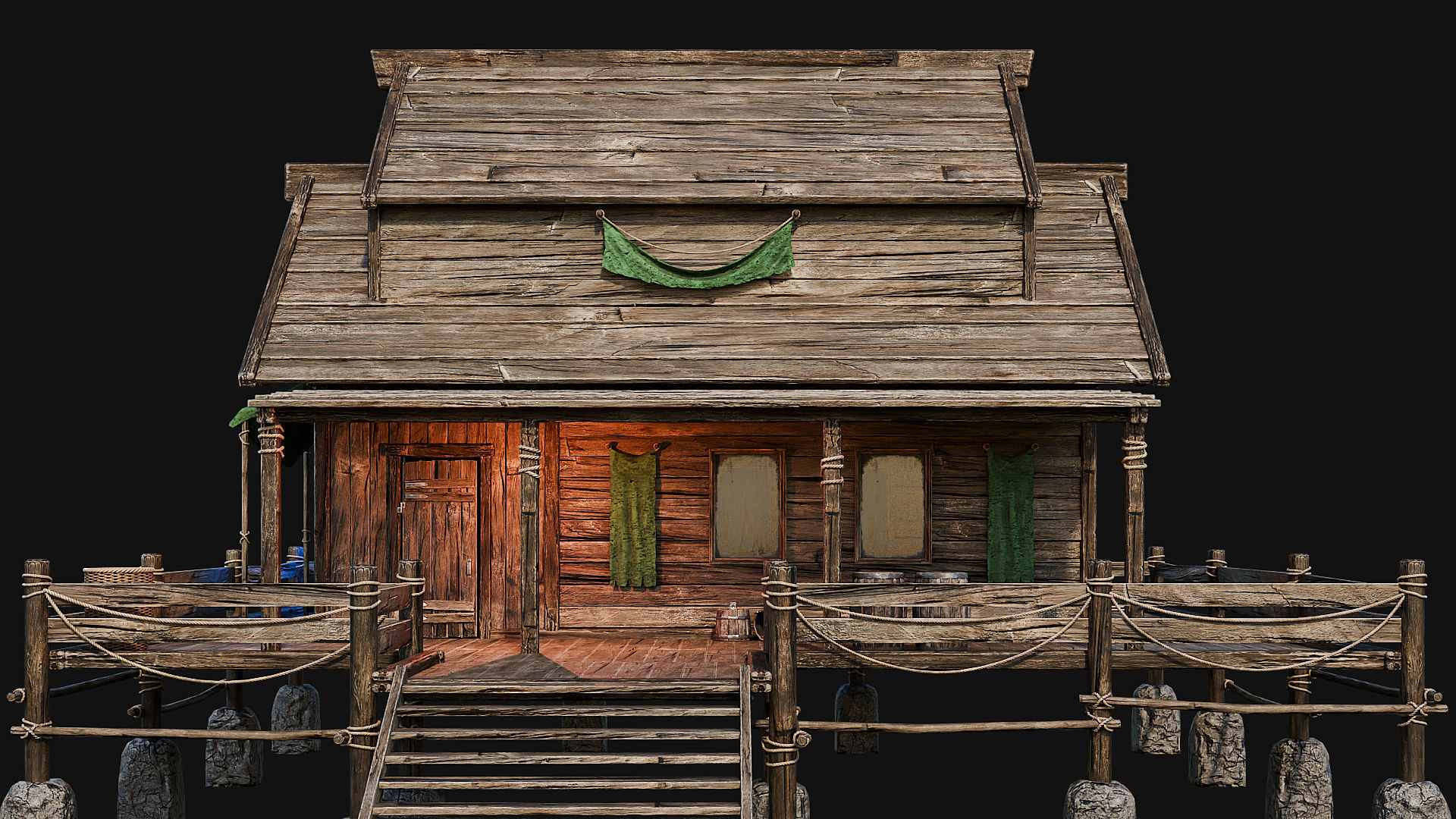 LAKE HOUSE 1 with INTERIORS 4K Low-poly 3D model_24