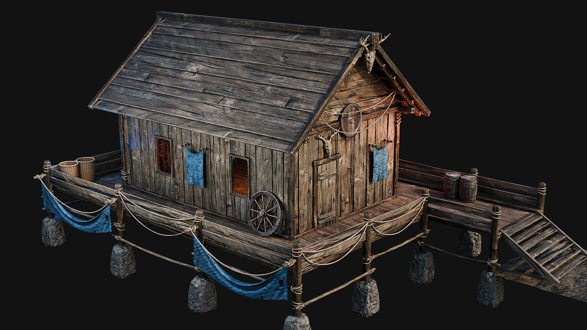 LAKE HOUSE 1 with INTERIORS 4K Low-poly 3D model_10