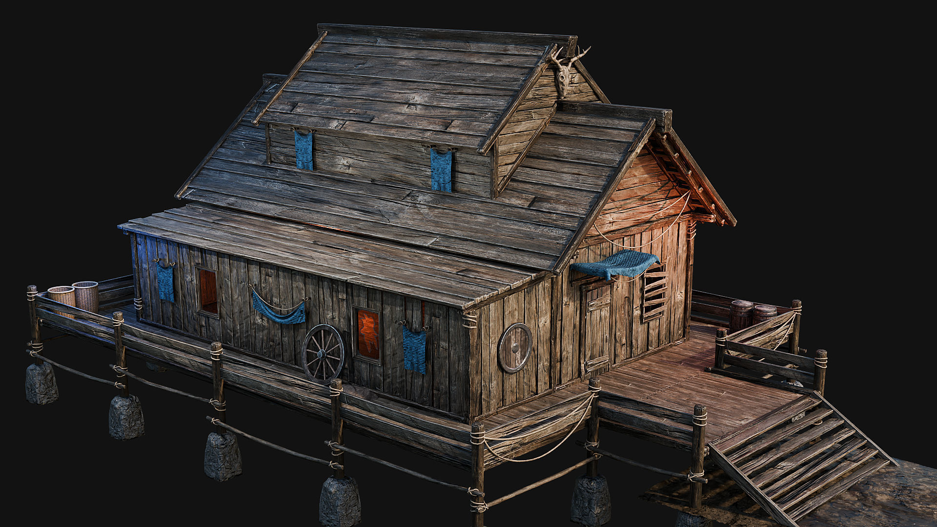 LAKE HOUSE 1 with INTERIORS 4K Low-poly 3D model_19