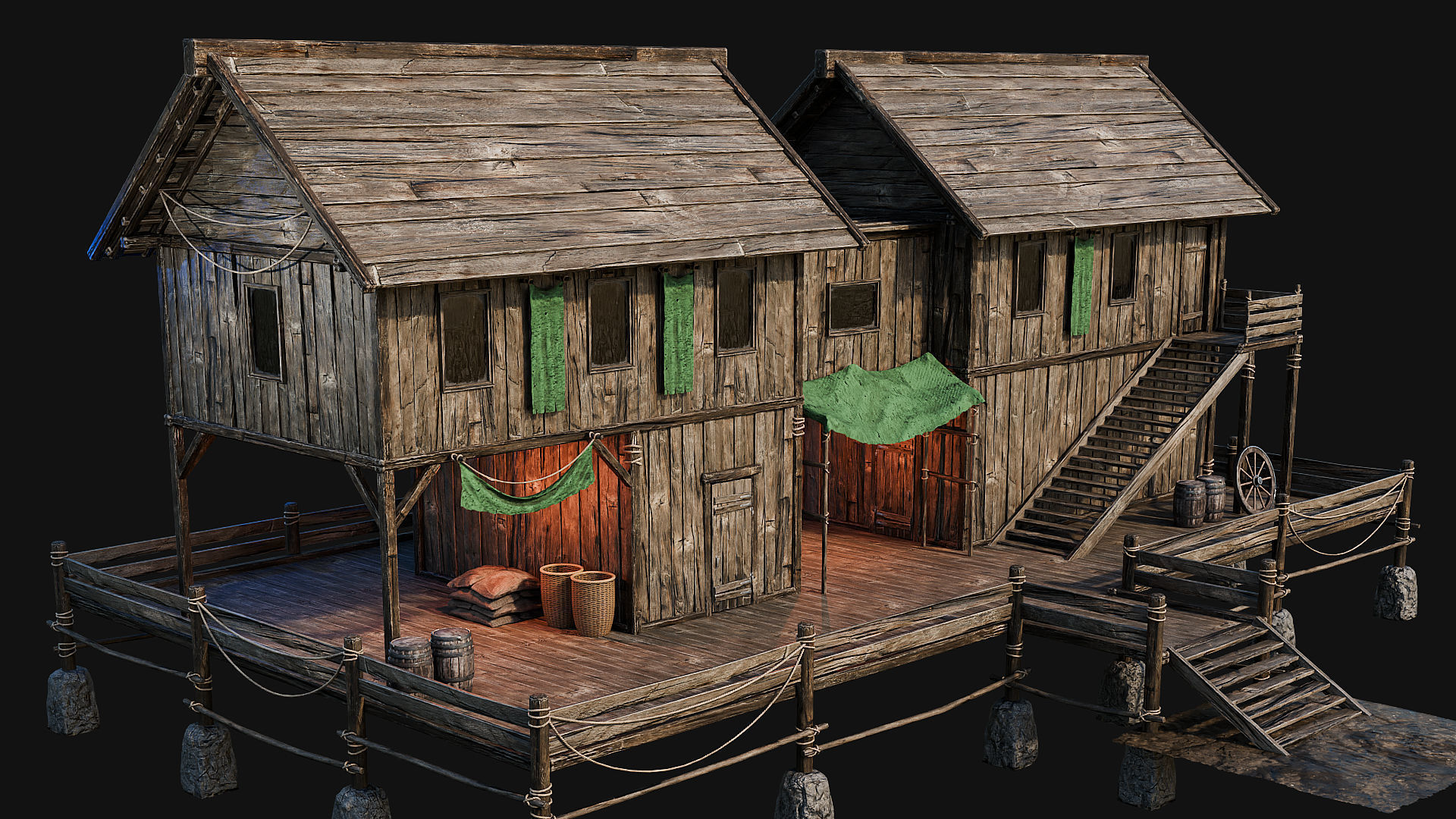 LAKE HOUSE 1 with INTERIORS 4K Low-poly 3D model_49