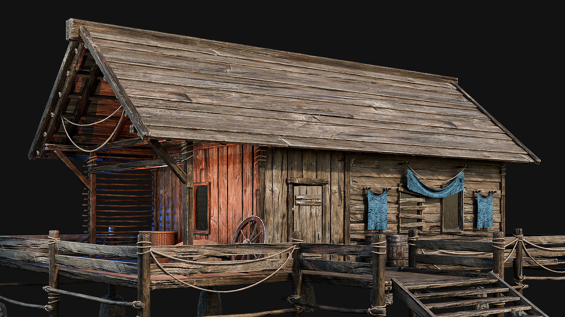 LAKE HOUSE 1 with INTERIORS 4K Low-poly 3D model_26