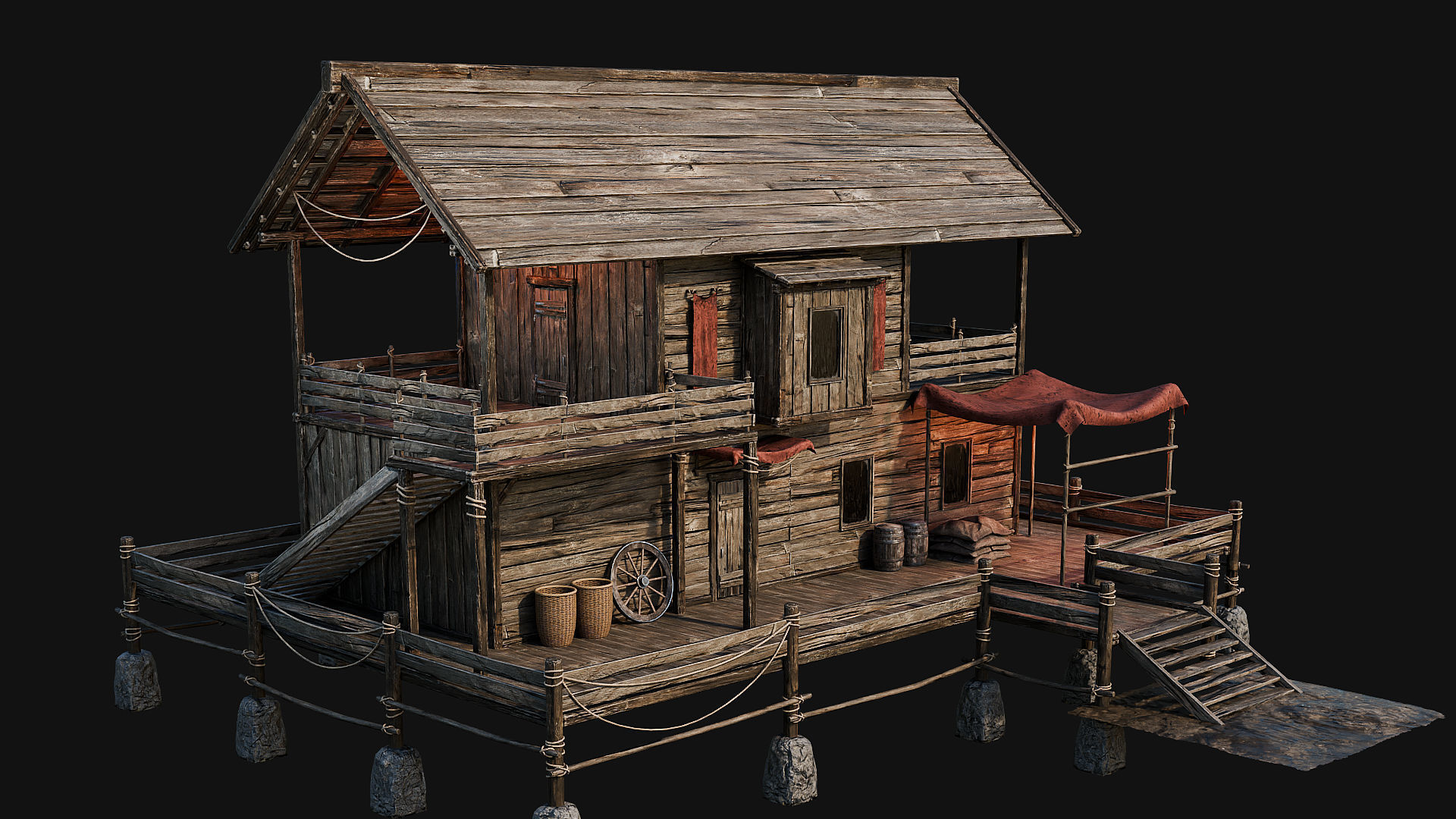 LAKE HOUSE 1 with INTERIORS 4K Low-poly 3D model_55