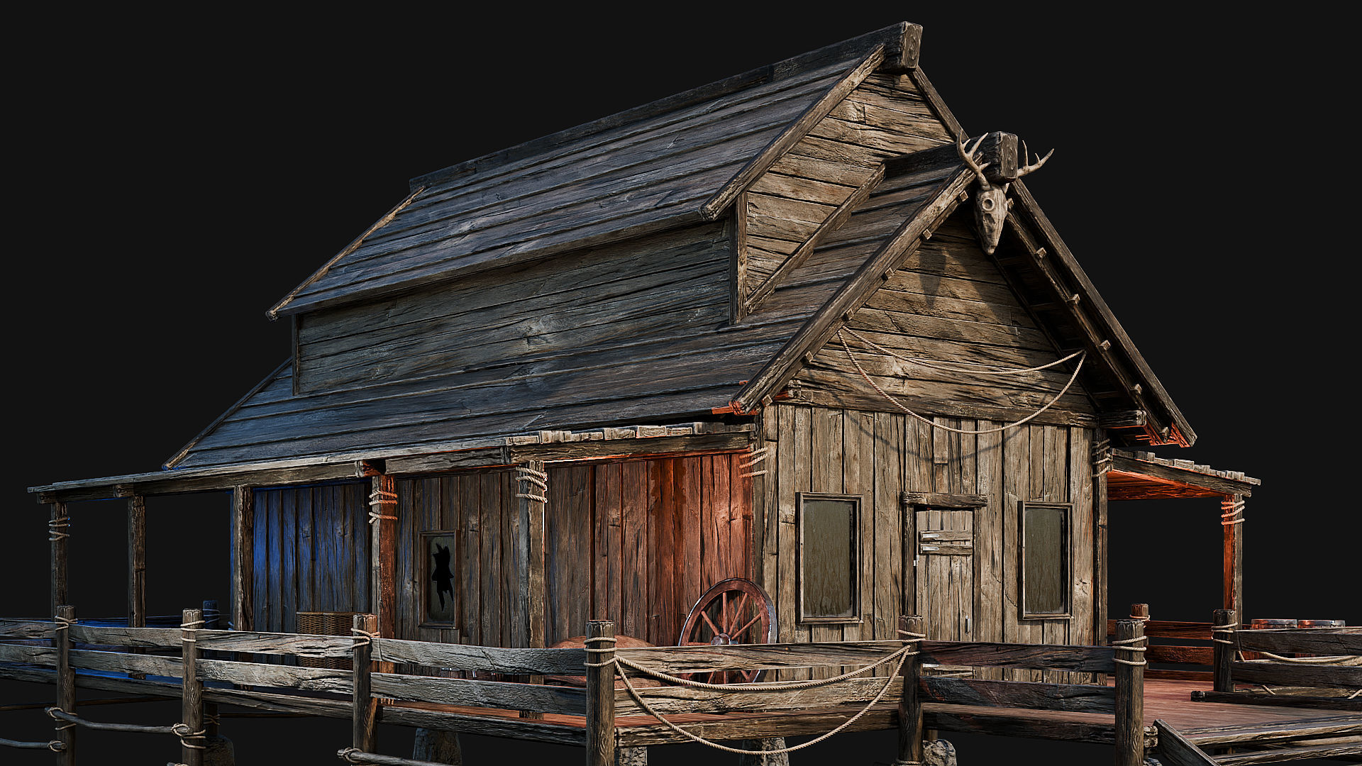 LAKE HOUSE 1 with INTERIORS 4K Low-poly 3D model_29