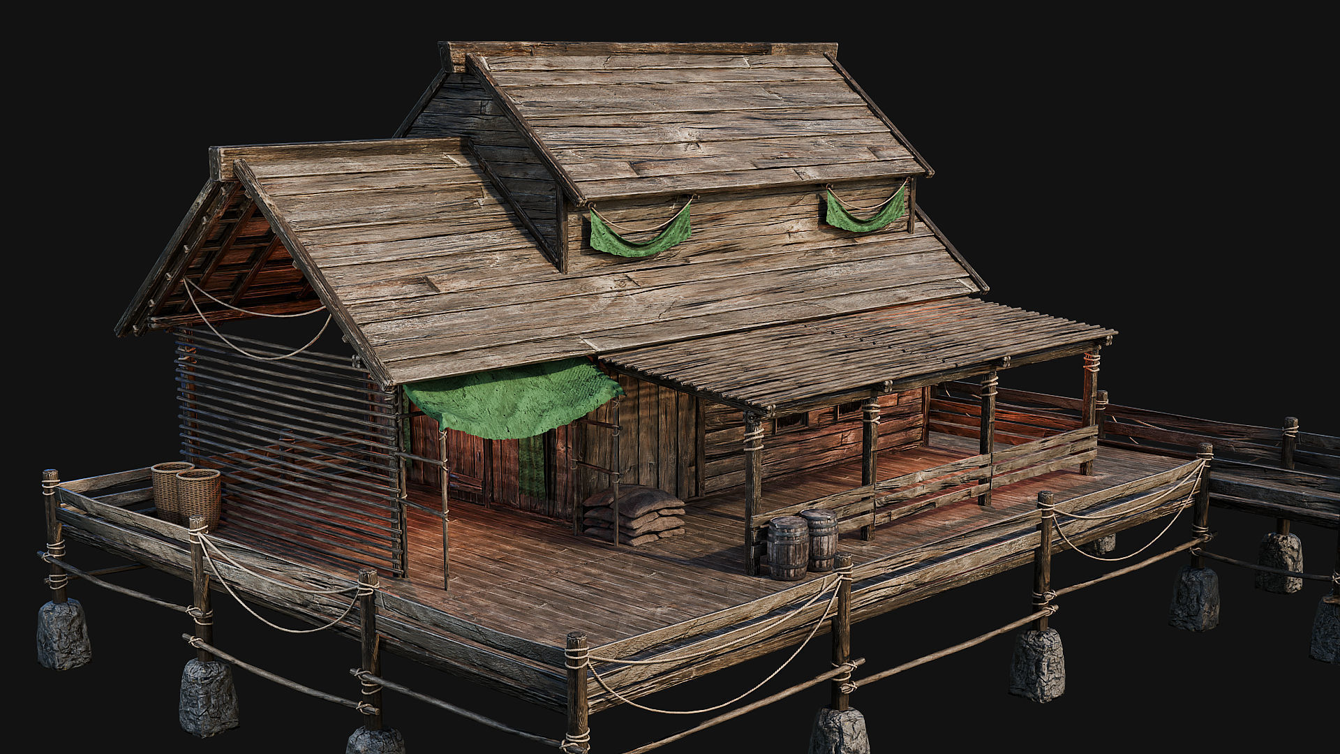 LAKE HOUSE 1 with INTERIORS 4K Low-poly 3D model_37