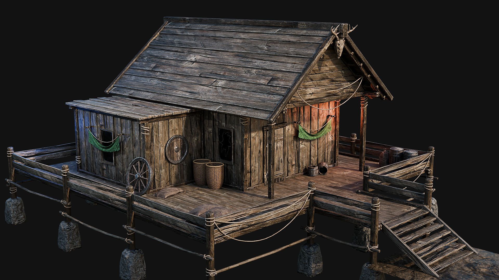 LAKE HOUSE 1 with INTERIORS 4K Low-poly 3D model_16