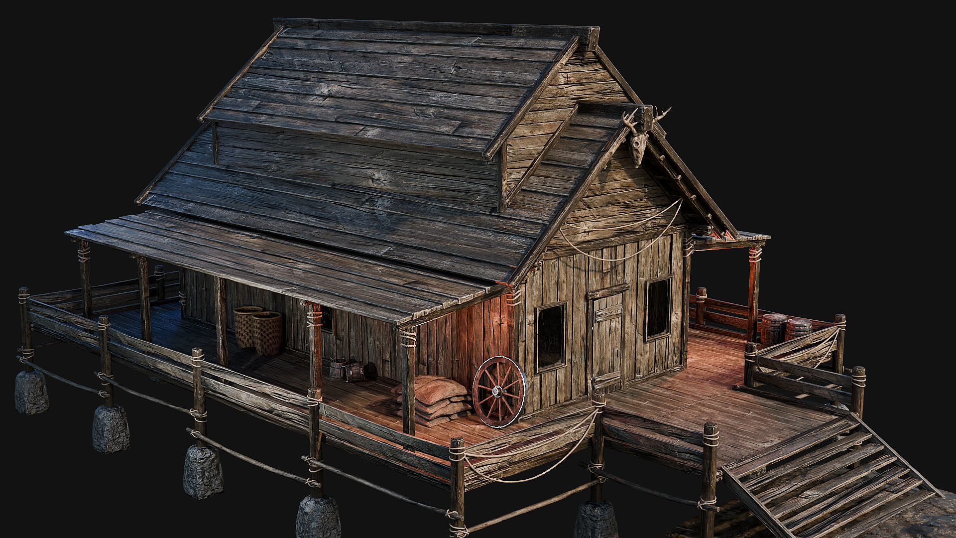 LAKE HOUSE 1 with INTERIORS 4K Low-poly 3D model_31