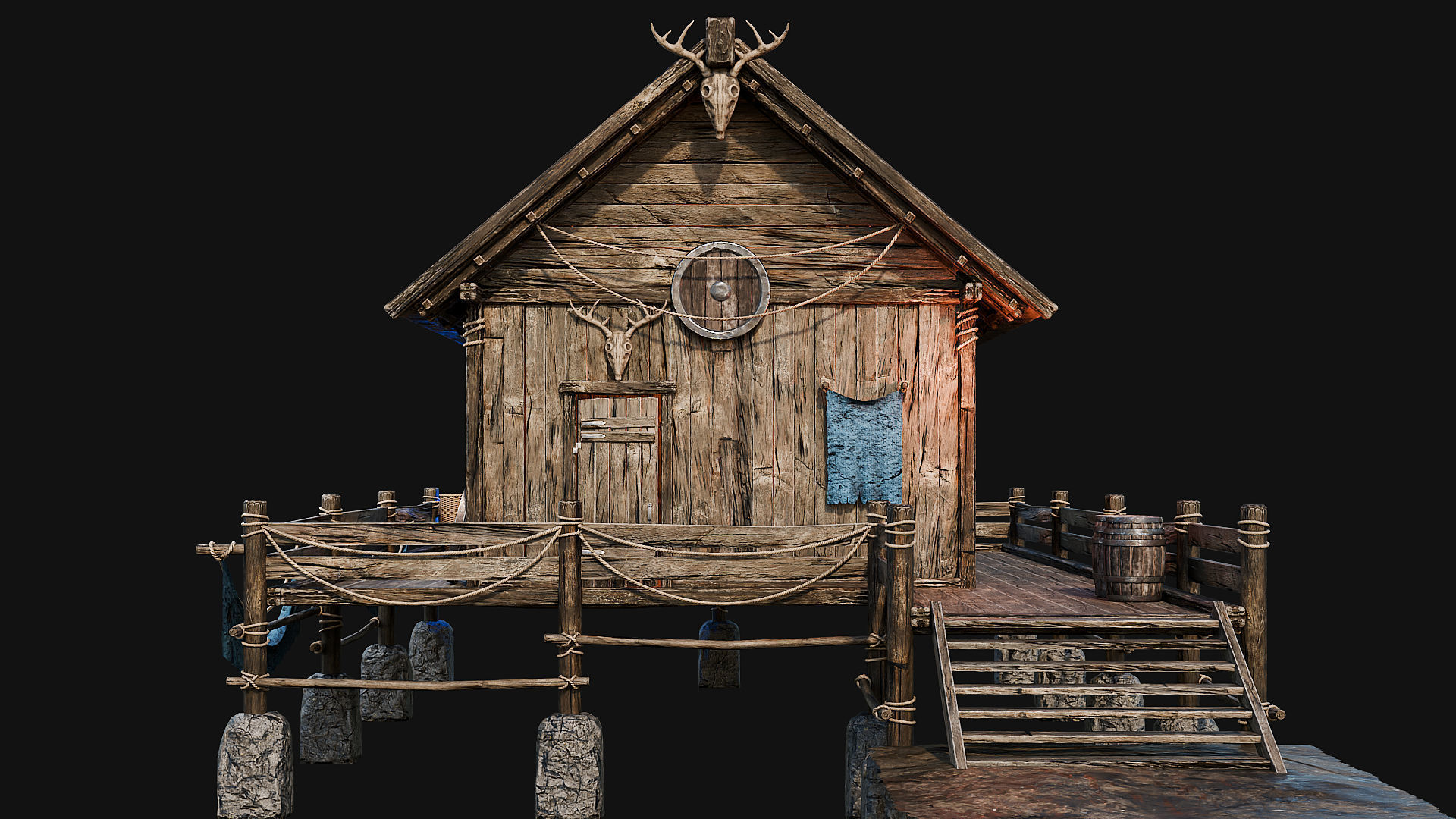 LAKE HOUSE 1 with INTERIORS 4K Low-poly 3D model_9