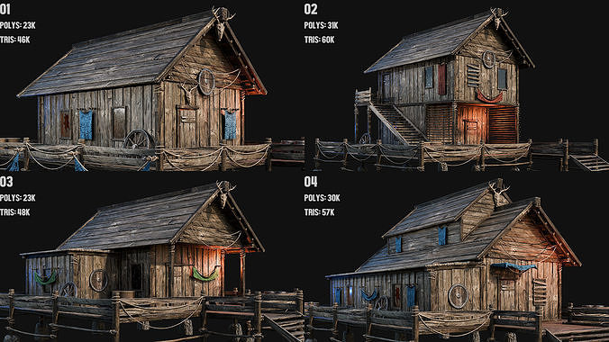 LAKE HOUSE 1 with INTERIORS 4K Low-poly 3D model 2
