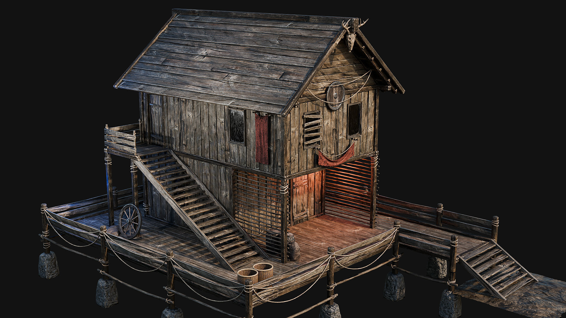 LAKE HOUSE 1 with INTERIORS 4K Low-poly 3D model_13