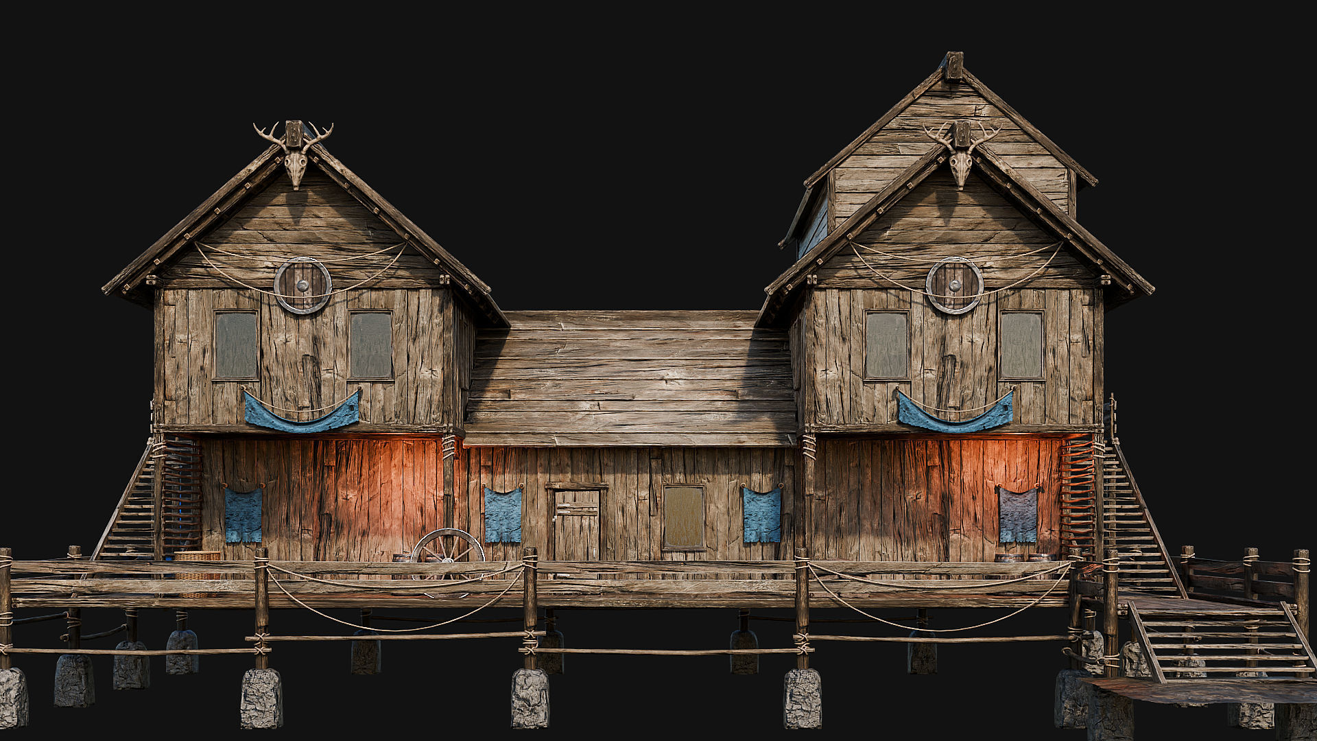 LAKE HOUSE 1 with INTERIORS 4K Low-poly 3D model_39