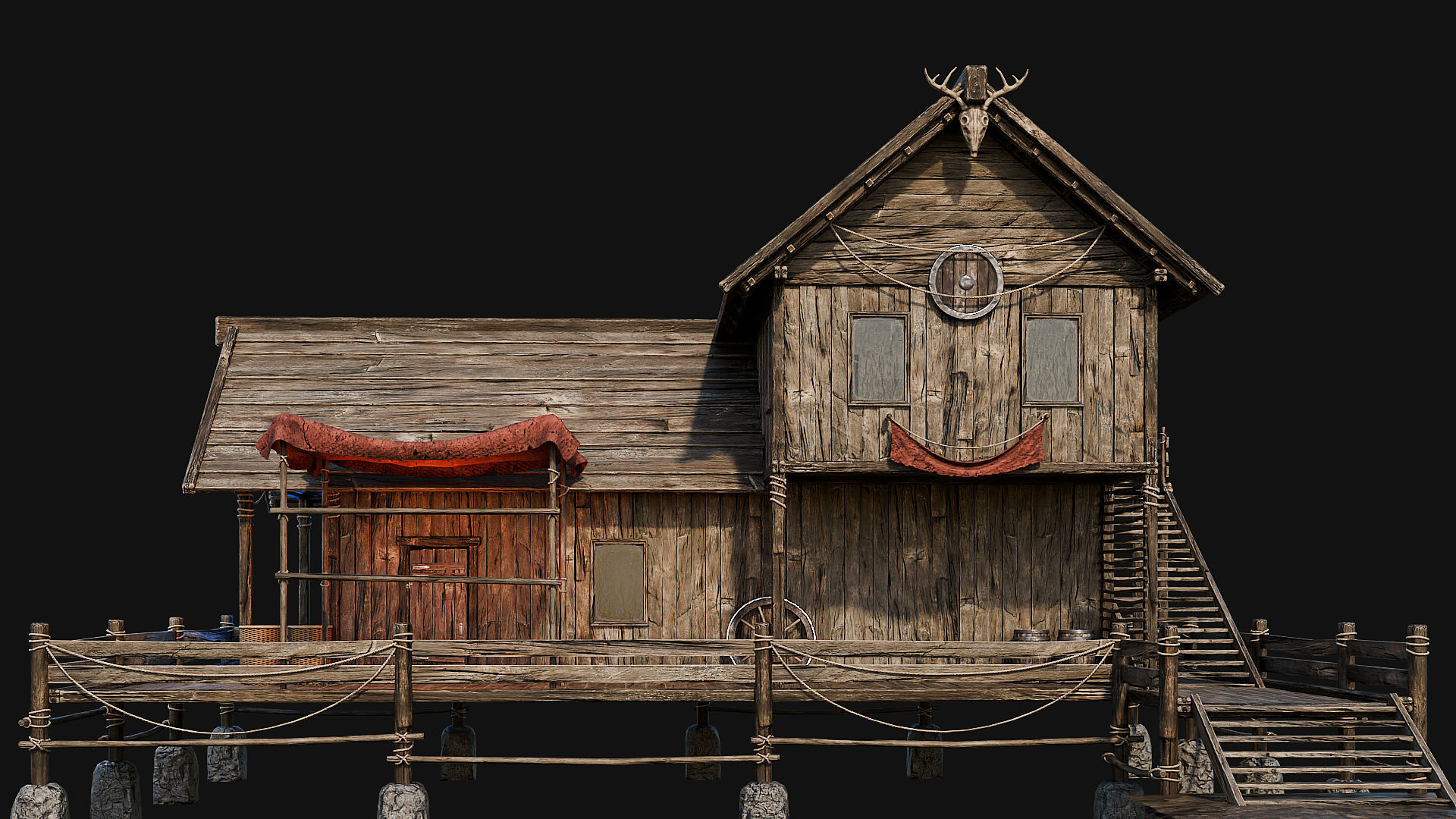 LAKE HOUSE 1 with INTERIORS 4K Low-poly 3D model_33