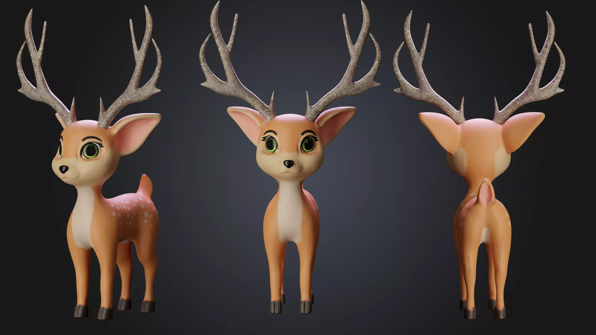 Cute Cartoon Deer Rigged Low-poly 3D model