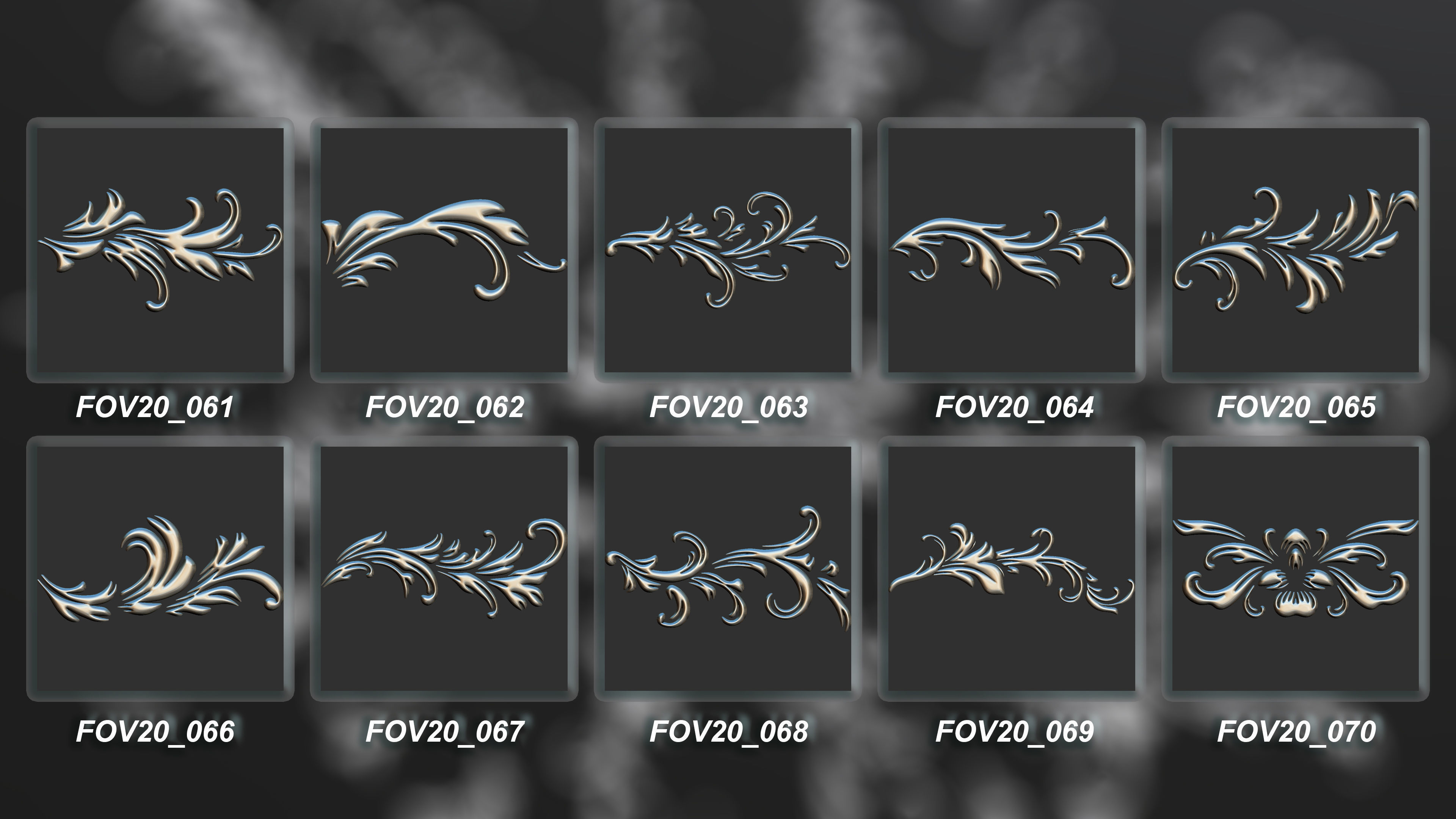 94 Ornamental Elements Brush  Alpha  3D Model Vol 20 Low-poly 3D model_7