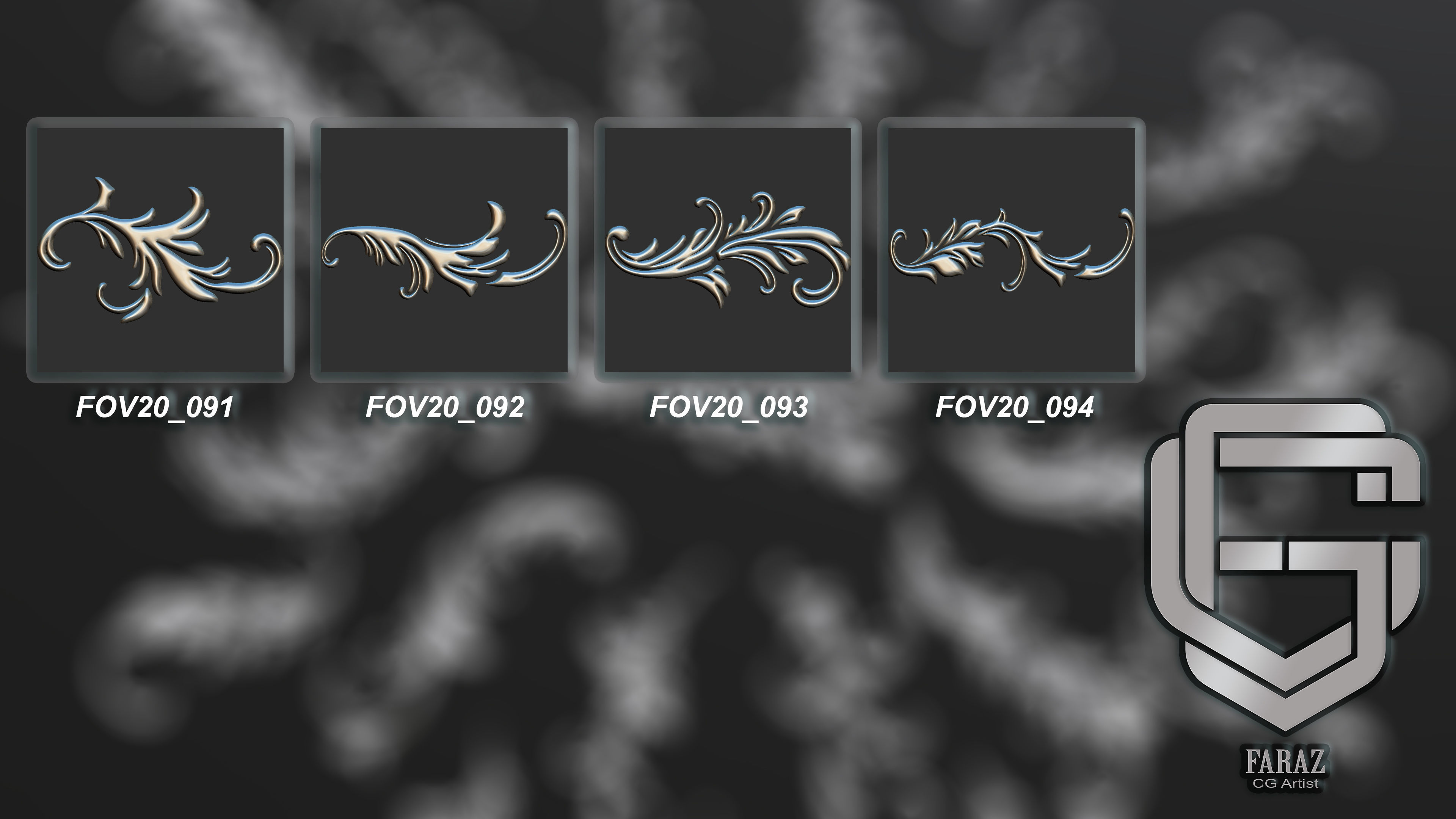 94 Ornamental Elements Brush  Alpha  3D Model Vol 20 Low-poly 3D model_10