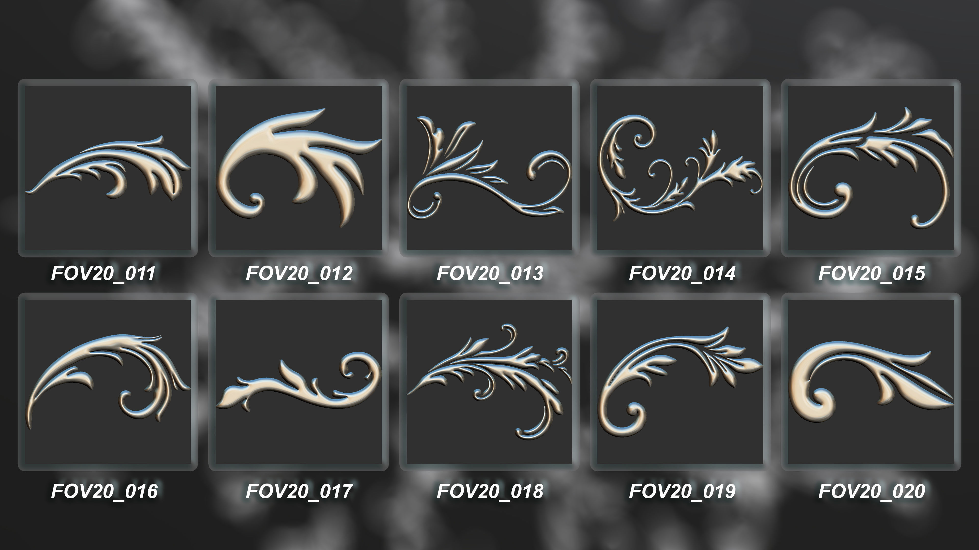 94 Ornamental Elements Brush  Alpha  3D Model Vol 20 Low-poly 3D model_2