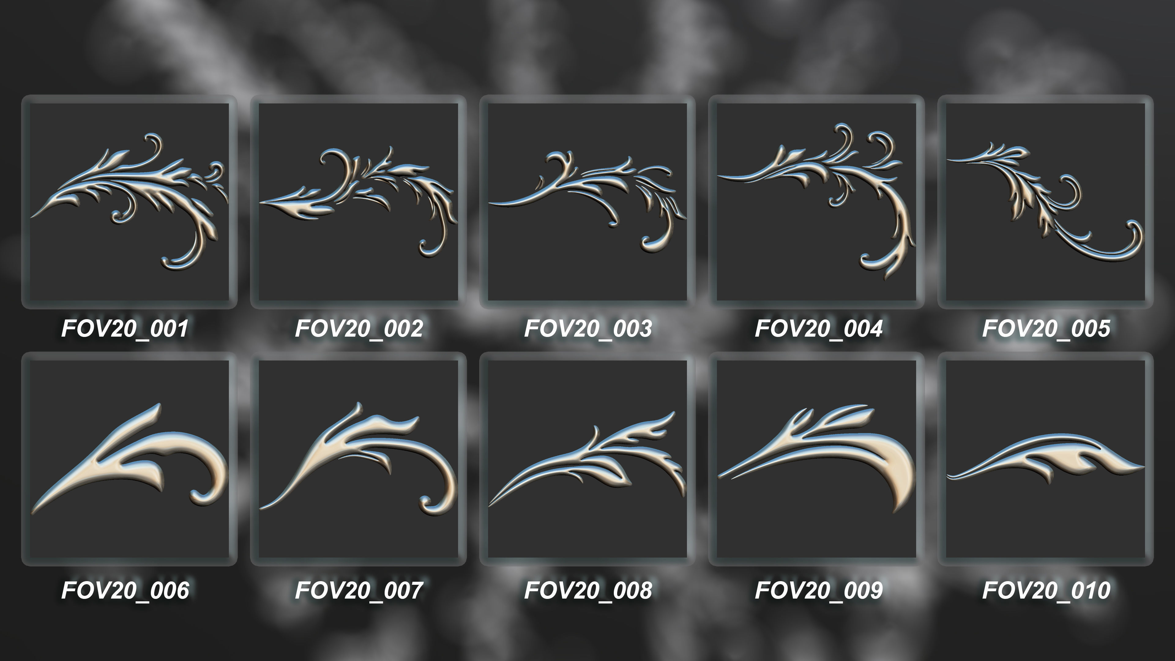 94 Ornamental Elements Brush  Alpha  3D Model Vol 20 Low-poly 3D model_1