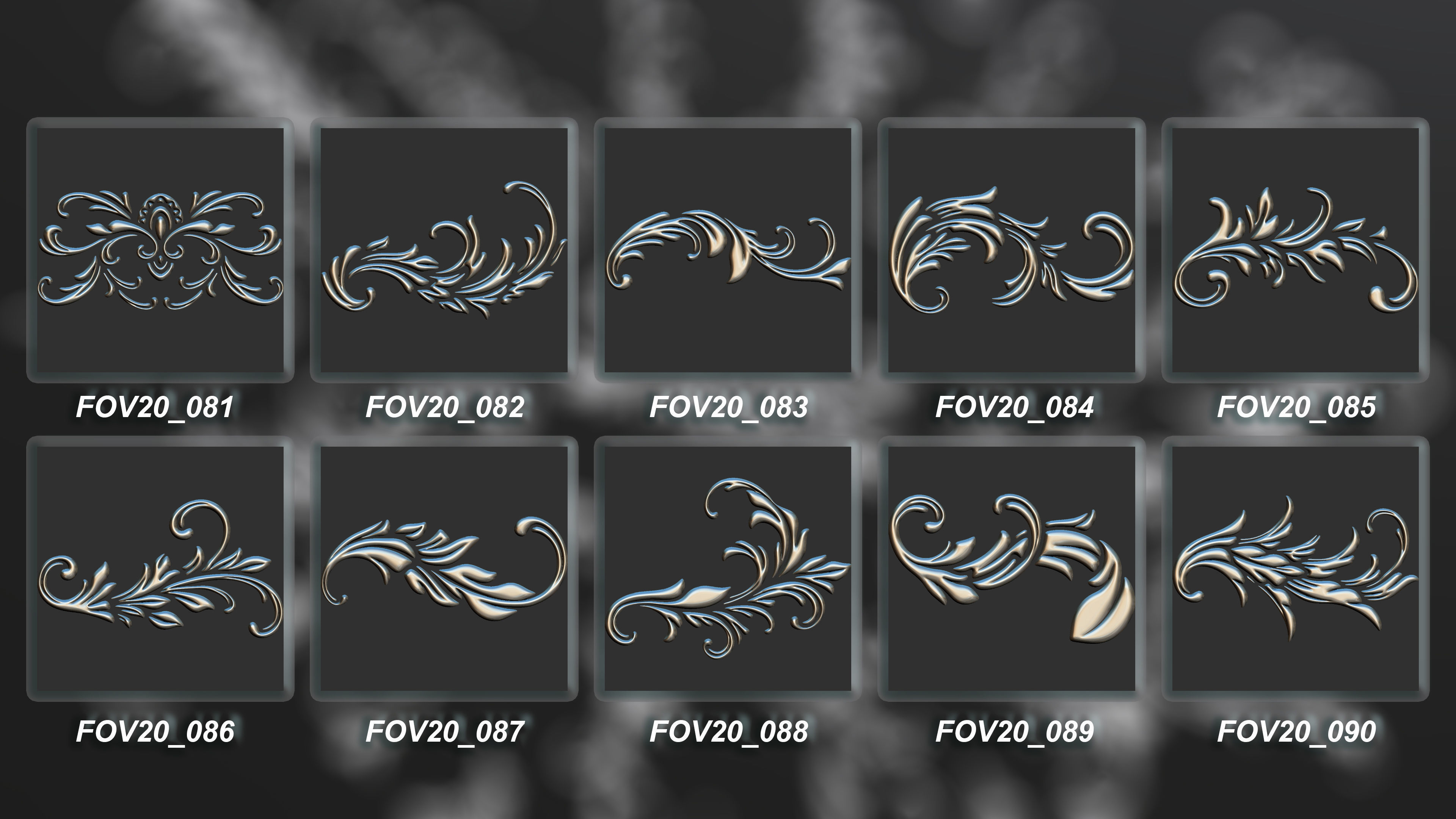 94 Ornamental Elements Brush  Alpha  3D Model Vol 20 Low-poly 3D model_9